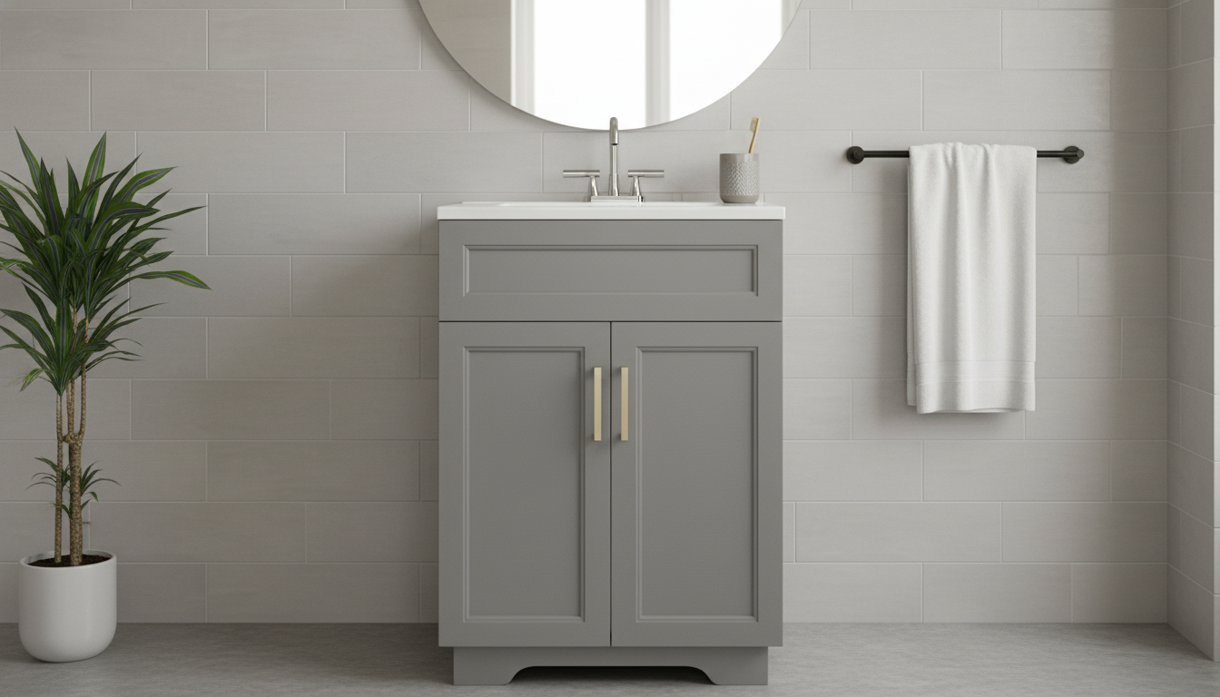 24-Inch Modern Grey Vanity: Ceramic Sink + Cabinet