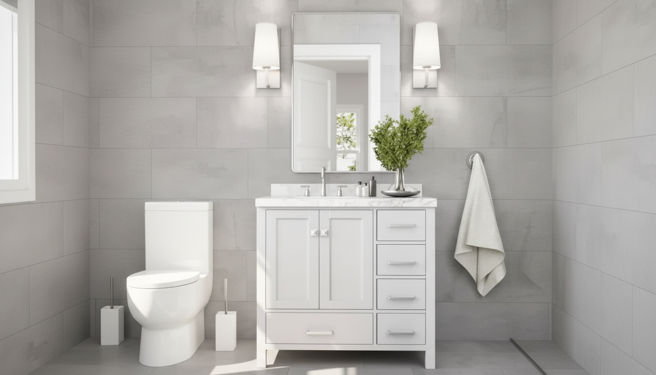 37-Inch White Vanity: Quartz Top & Left Offset Sink
