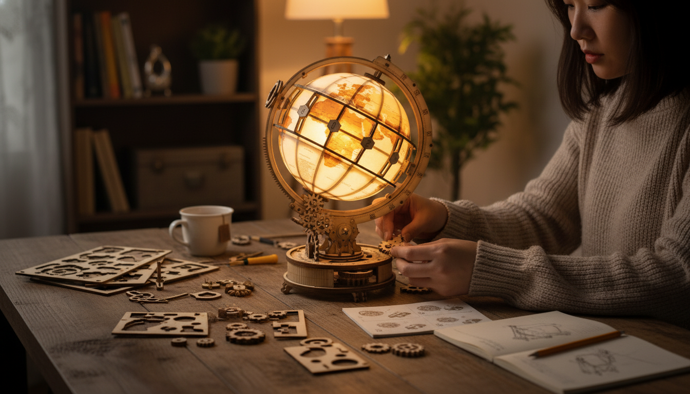 Build & Glow: Wooden LED Light Globe 3D Puzzle Kit