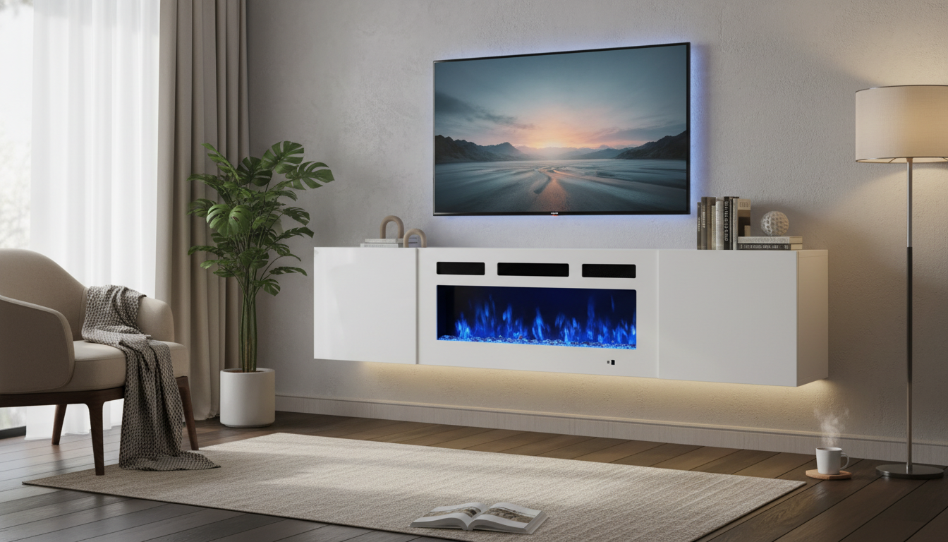 Floating Wall TV Stand w/ 36in Electric Fireplace + Storage