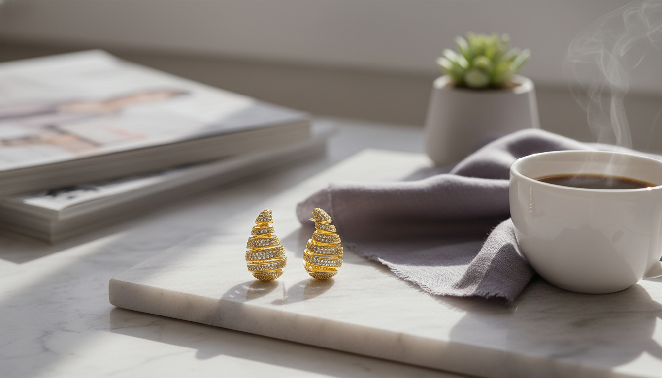 Modern Geometric Drop Earrings: Steel + Zircon Shine
