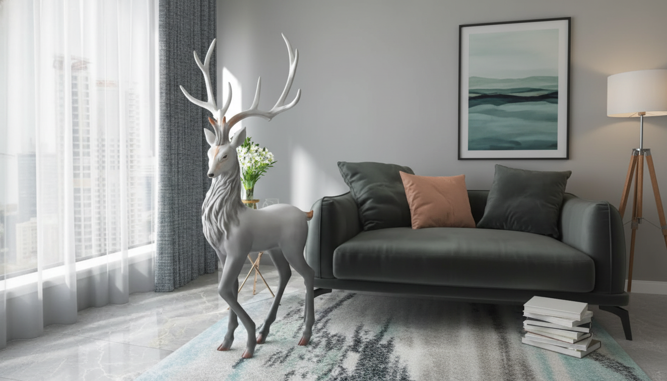 Nordic Deer Floor Sculpture: Modern Statement Styling