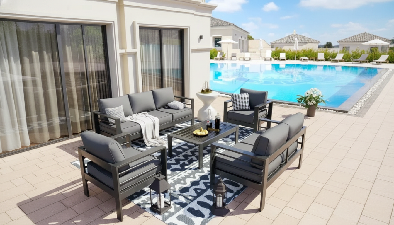 Patio Lounge Set: Cushioned Seating + Coffee Table