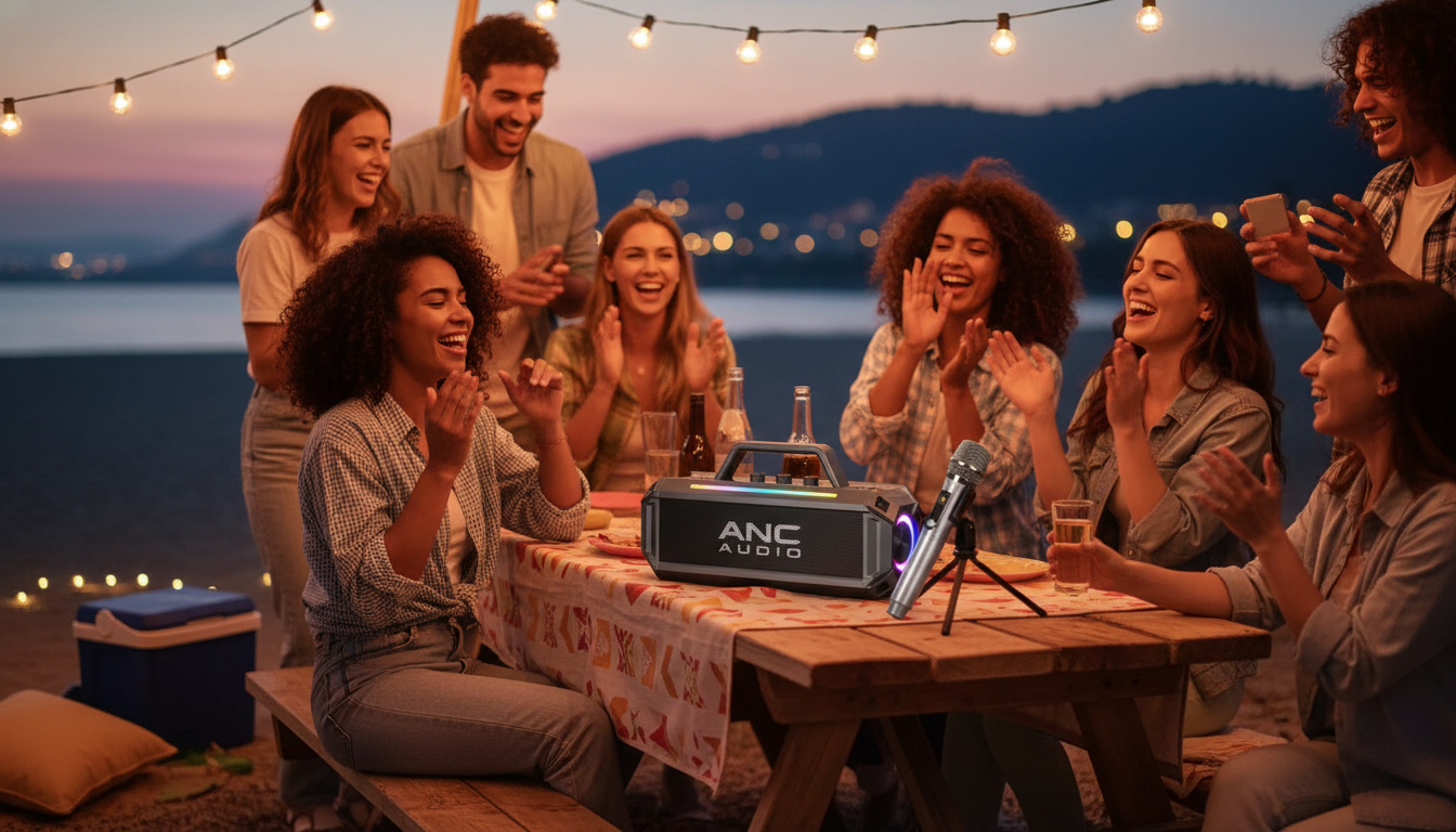 Portable 100W Party Speaker: Subwoofer, Dual Mics