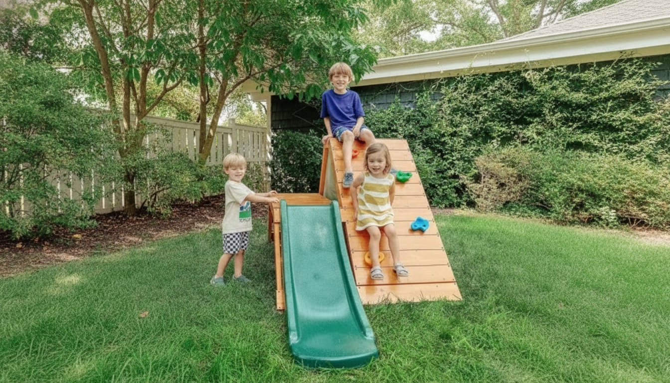 5-in-1 Indoor/Outdoor Playset: Slide, Rock Wall & Tent