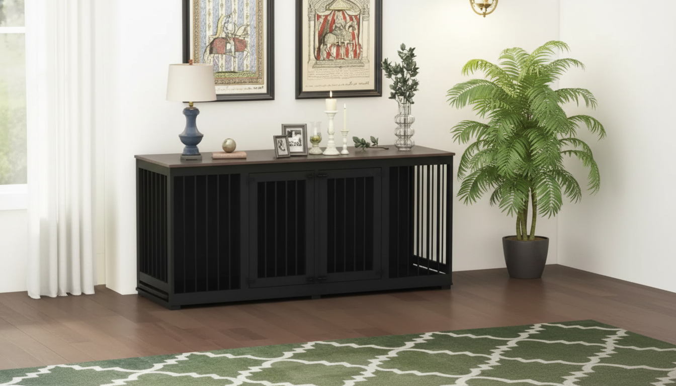 70-Inch Wooden Dog Crate for 2 Dogs (Divider + Trays)