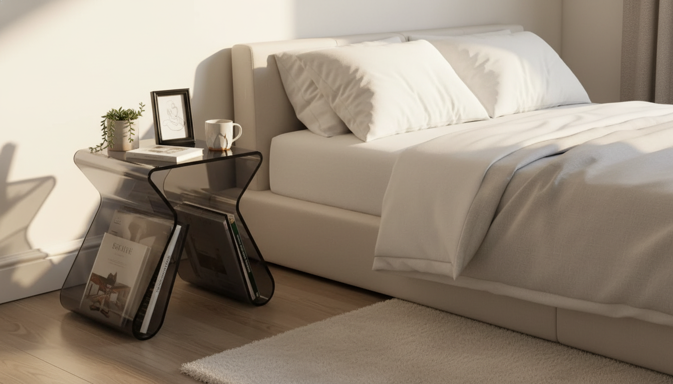 Triangle Acrylic Bedside Table: Corner Fit, Clear Storage