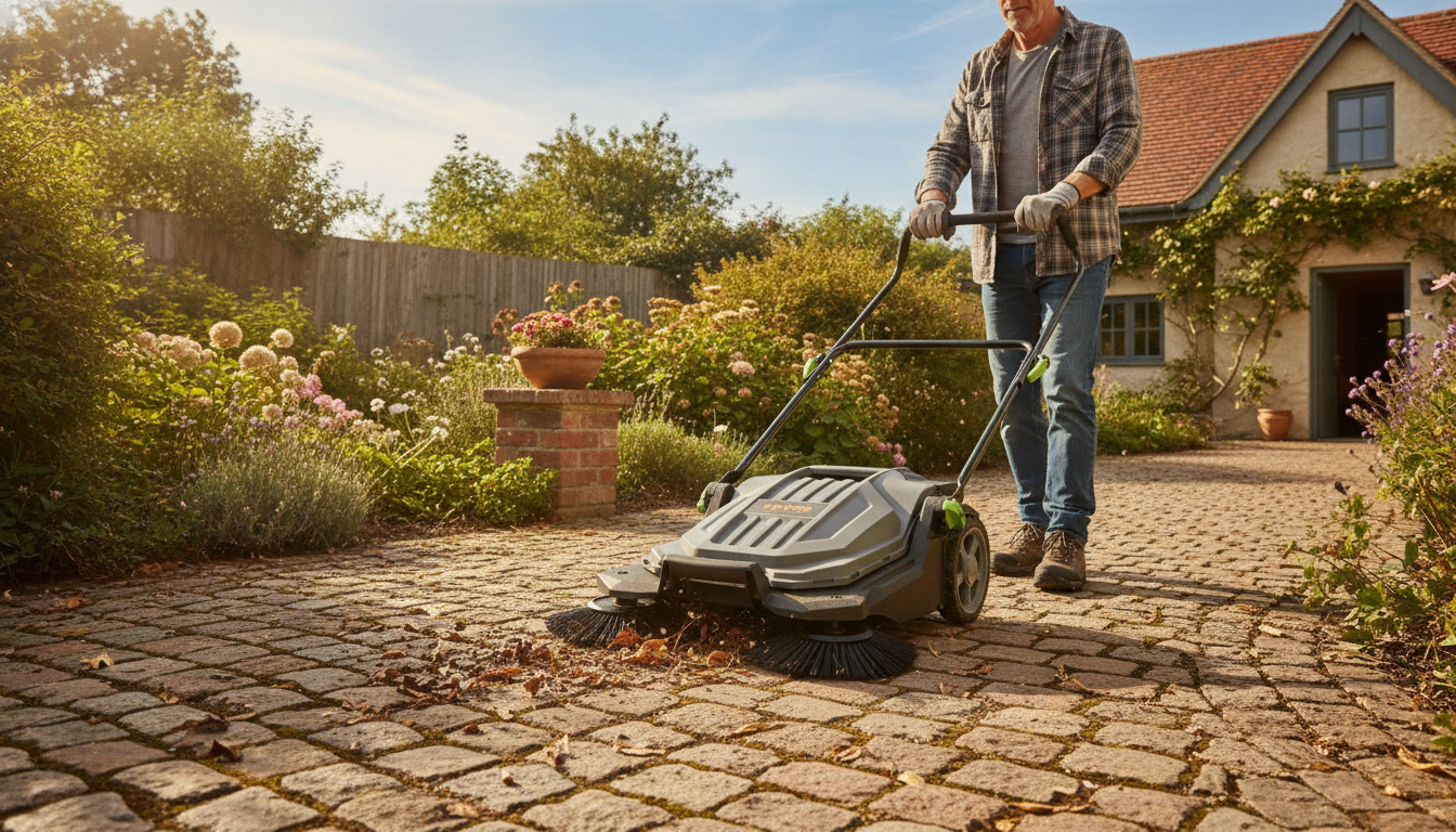 5-Gallon Walk-Behind Manual Sweeper for Yard Walkways
