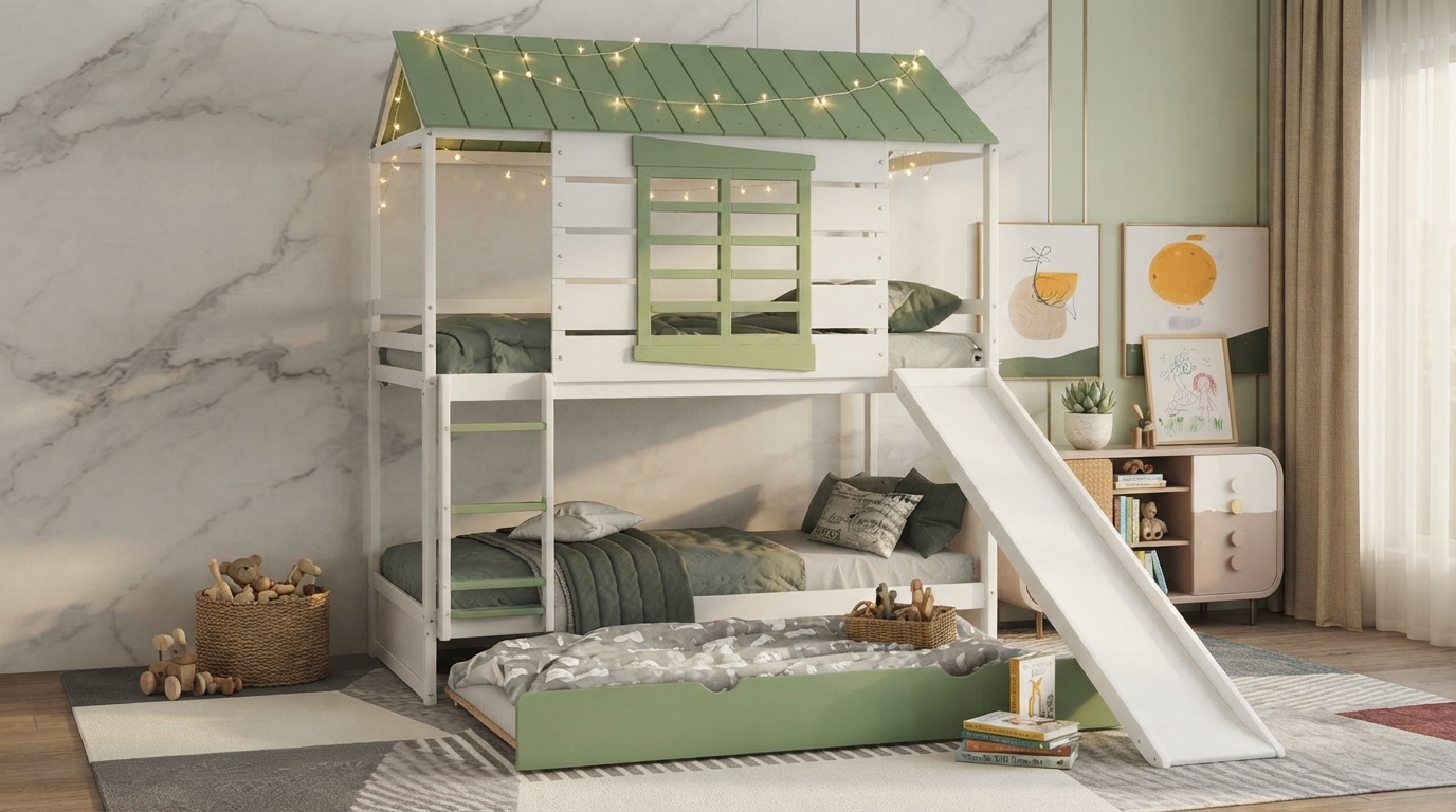 House Bunk Bed with Slide & Trundle: Shared Room Win