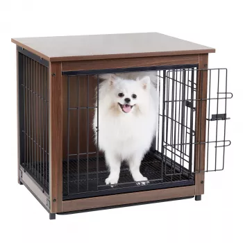 Vintage Indoor Dog Crate End Table with Tray & Gate